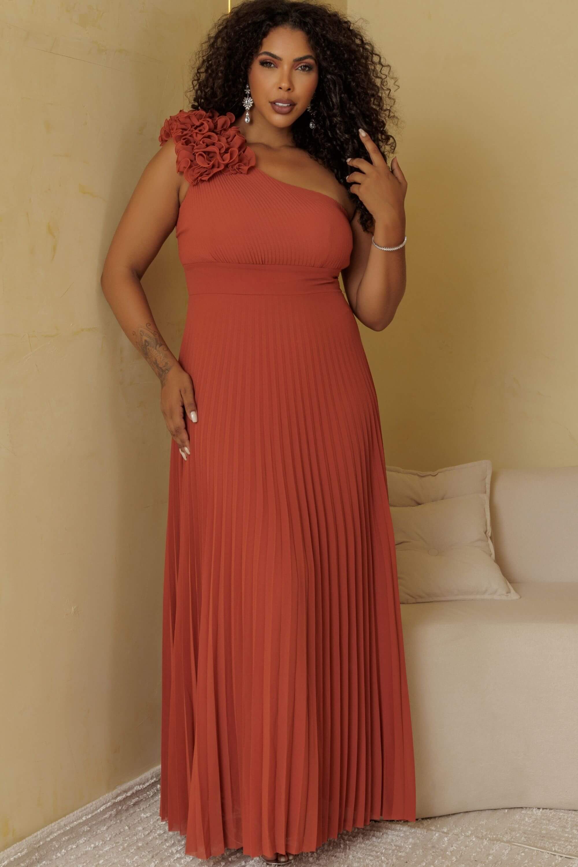 Terracota Vestido Longo Casamento Plus Size VESTIDO DE FESTA LONGO