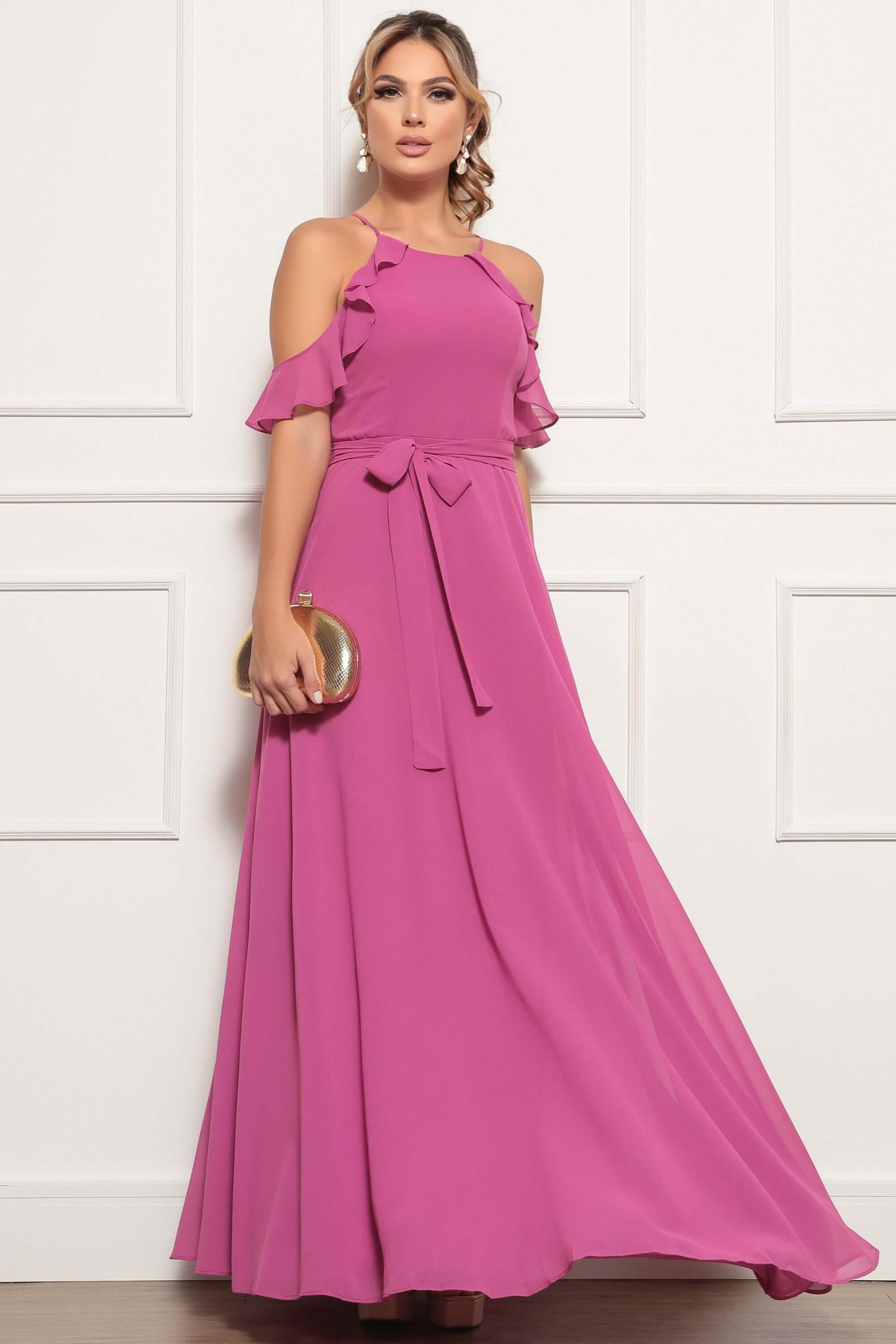 VESTIDO DE FESTA LONGO DAYSE CHIFFON PINK FRAMBOESA