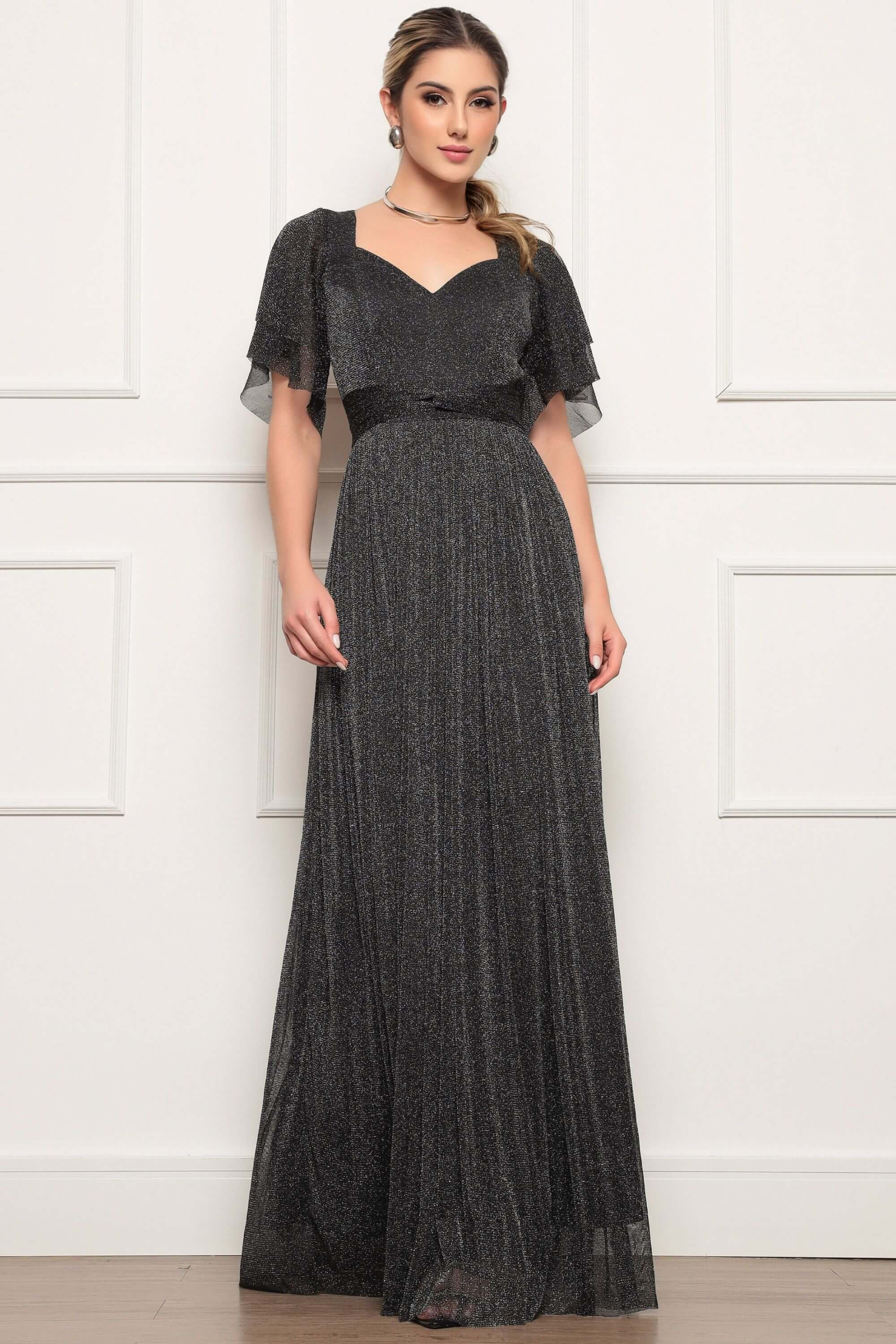 De Festa Preto Vestido Longo Preto Lurex Vestido Lurex Preto Longo