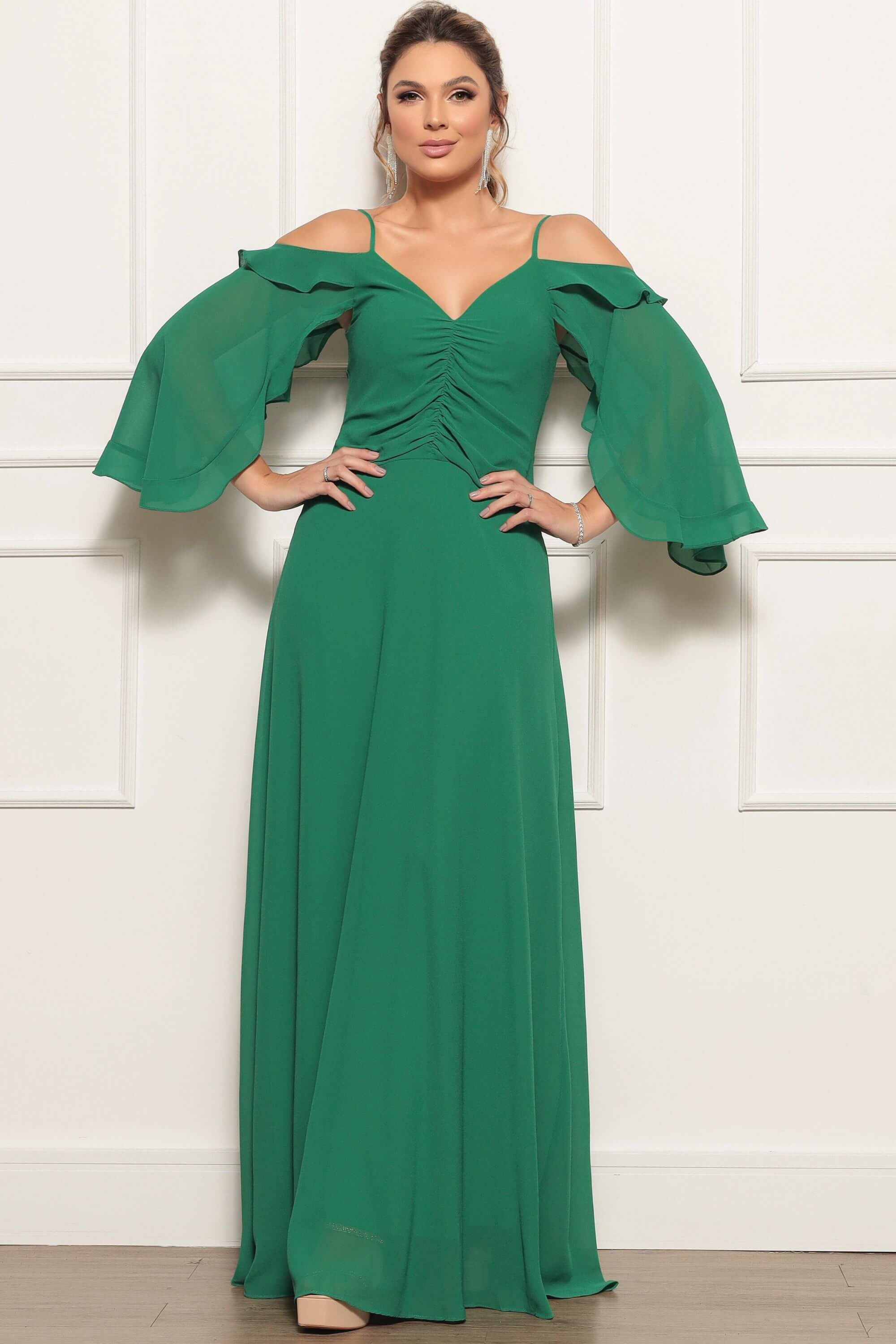 VESTIDO LONGO THAIS CHIFFON VERDE ESMERALDA