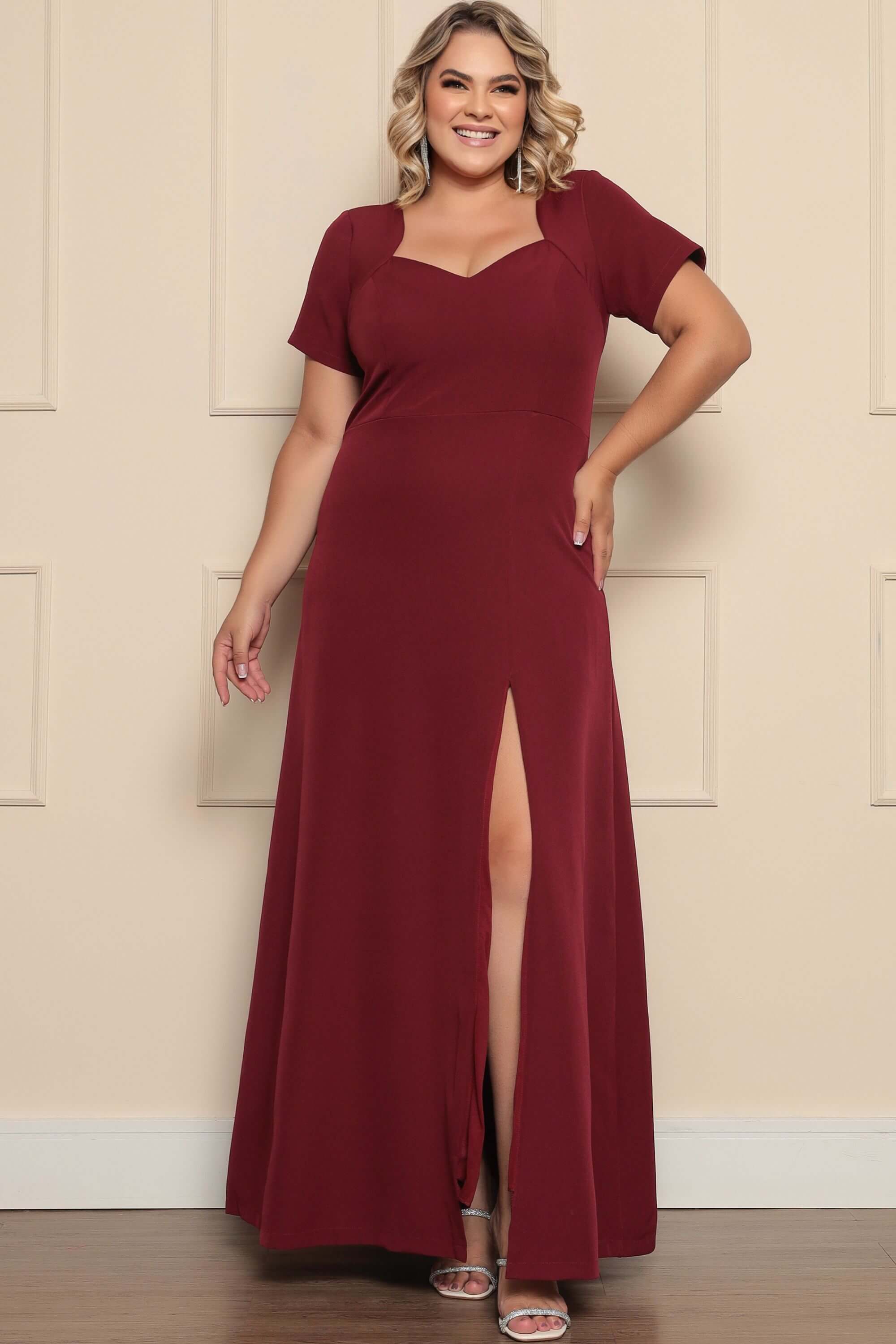 Vestido De Festa Plus Size Cor Marsala Vestido Cor Marsala Plus - Main Image