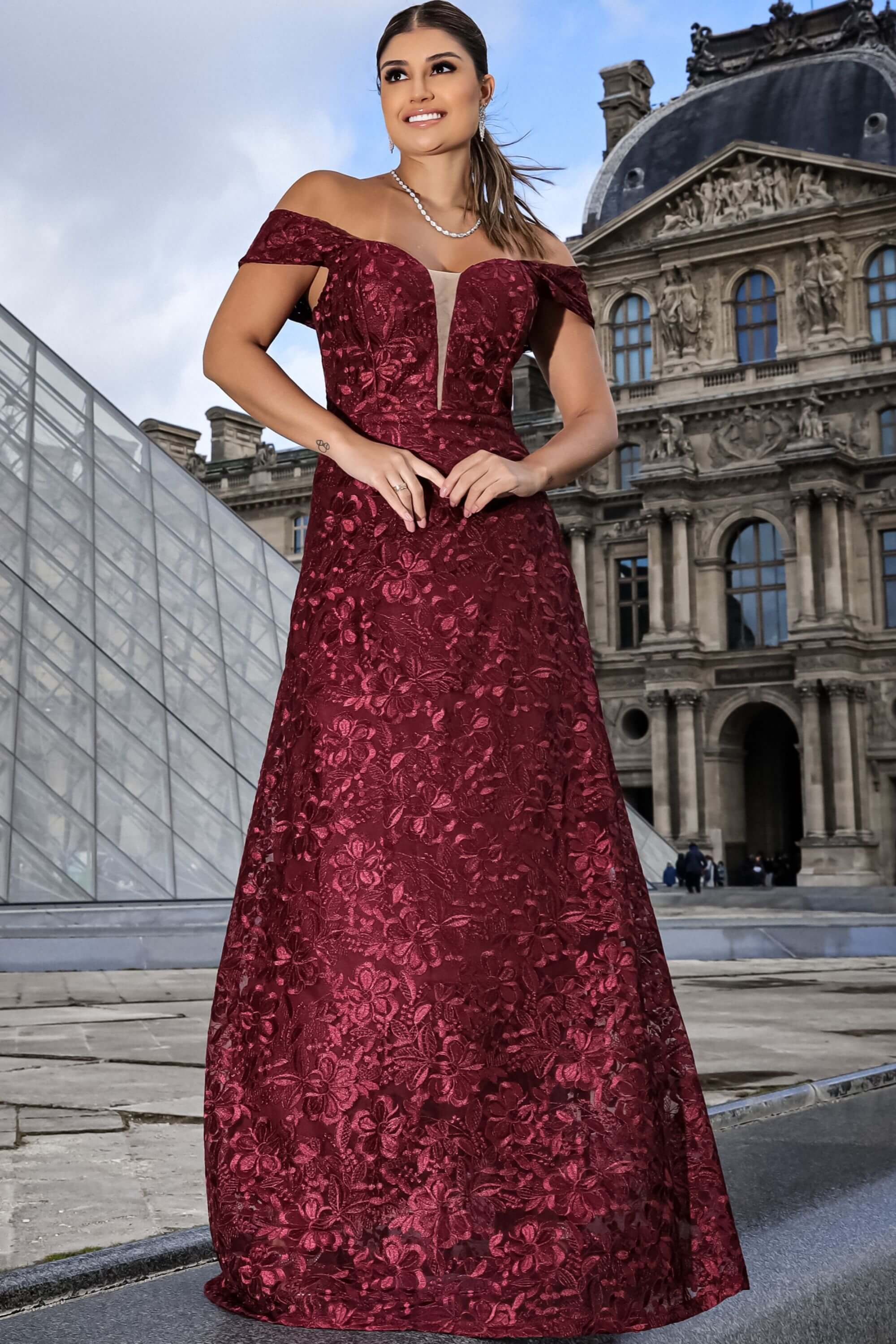 Renda Marsala Longo Vestido Bordado Marsala Vestido De Festa Plus