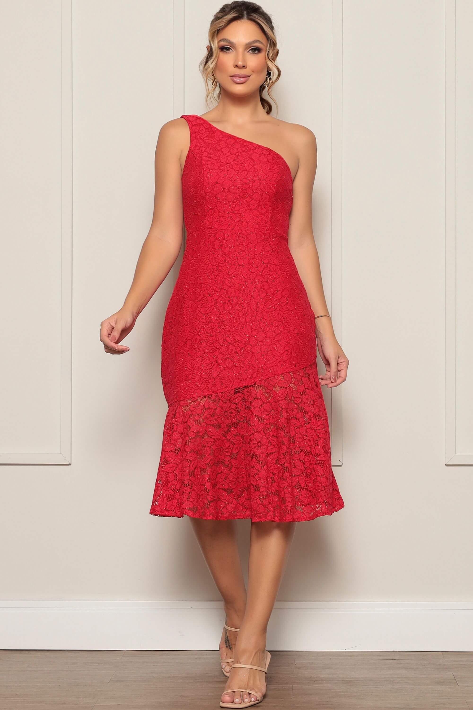 De Dia Vestido Midi Social Para Casamento VESTIDO MIDI LAIS RENDA