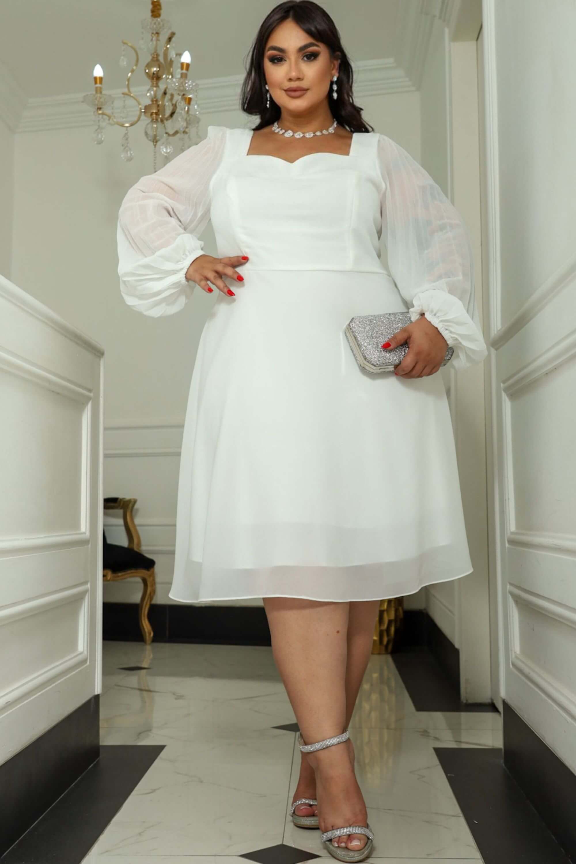 Vestido Off White Longo Festa VESTIDO DE FESTA LONGO CHIFFON MILA