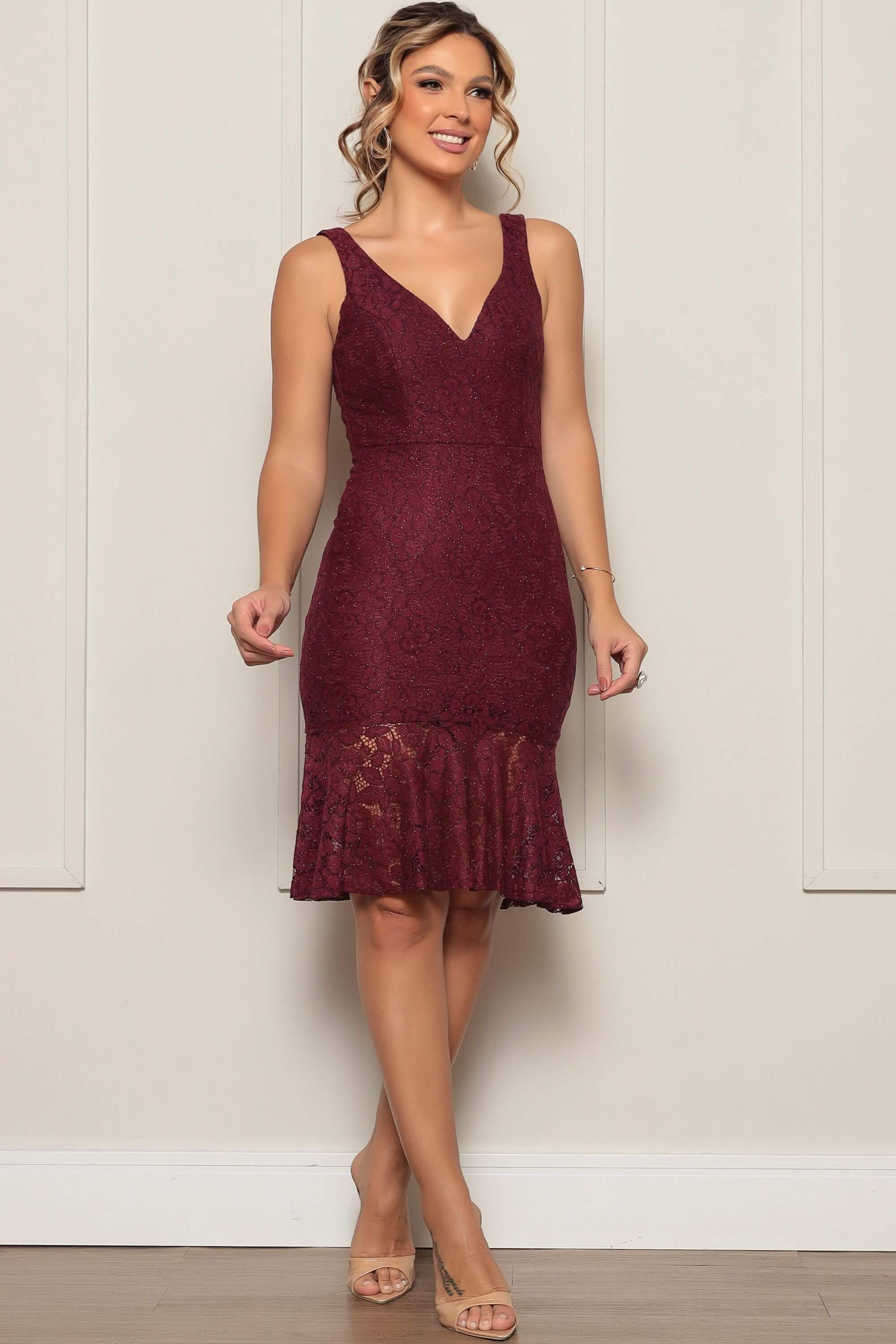 Vestido Midi Vestido Longo De Renda Vinho VESTIDO MIDI DIANA RENDA