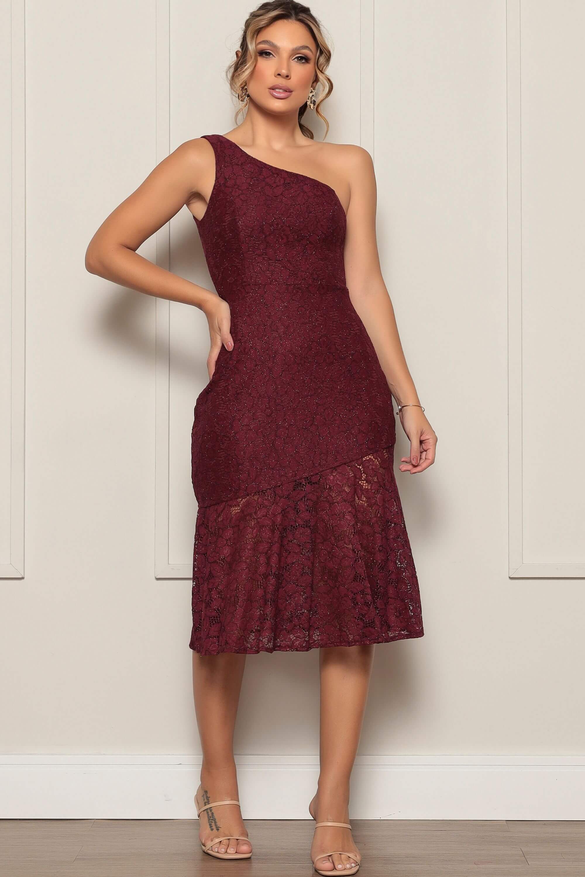 Marsala Vestido De Festa Lurex Lurex Vestido Vermelho Marsala Plus