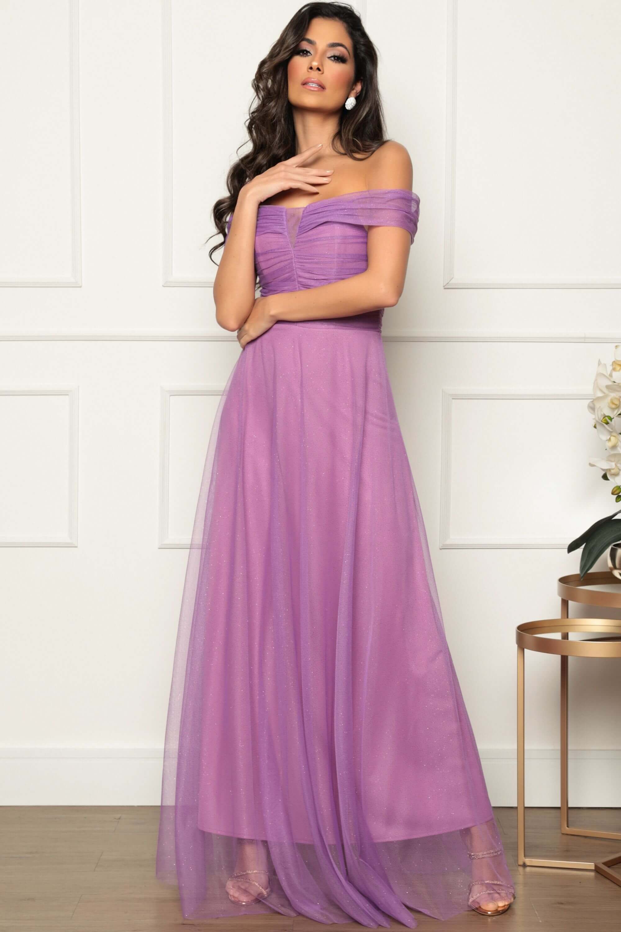 Vestido Longo Vestidos De Noiva Roxo VESTIDO LONGO MADELINE TULE GLITER ROXO  LILAS, image size:2000x3000