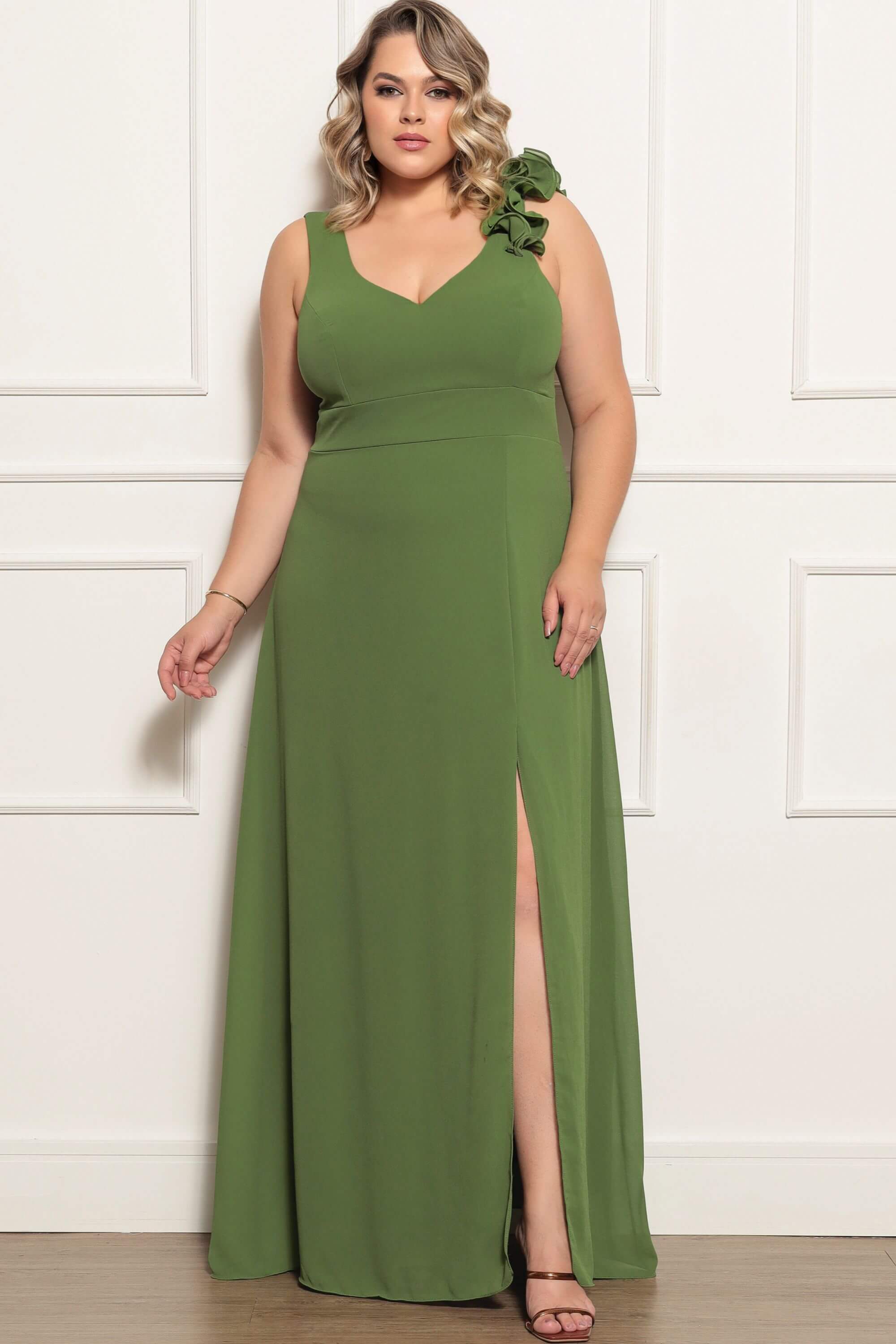 Verde Oliva Vestido De Crepe Longo Para Festa Vestido Longo Com
