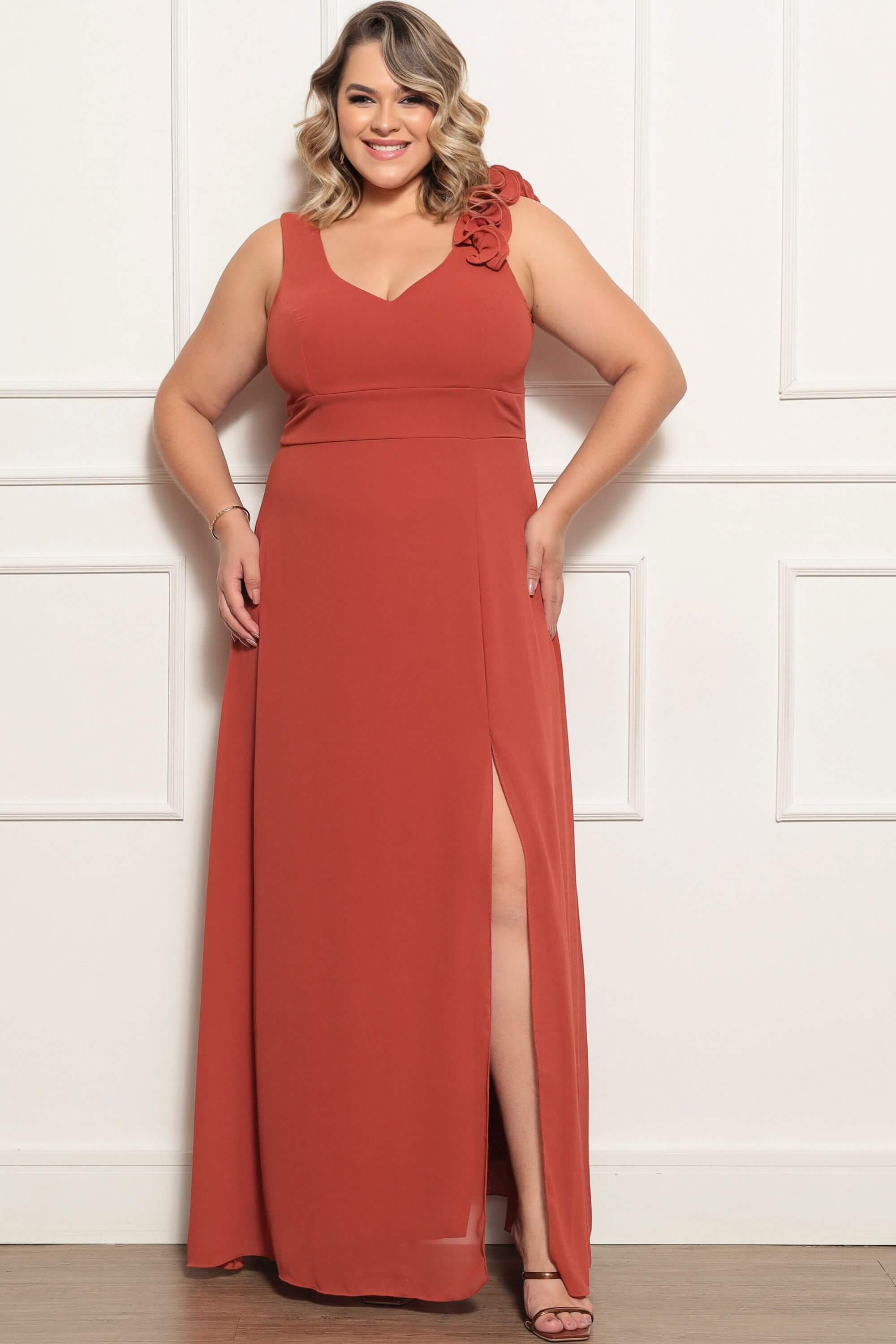 VESTIDO GLORIA PLUS CHIFFON TERRACOTA