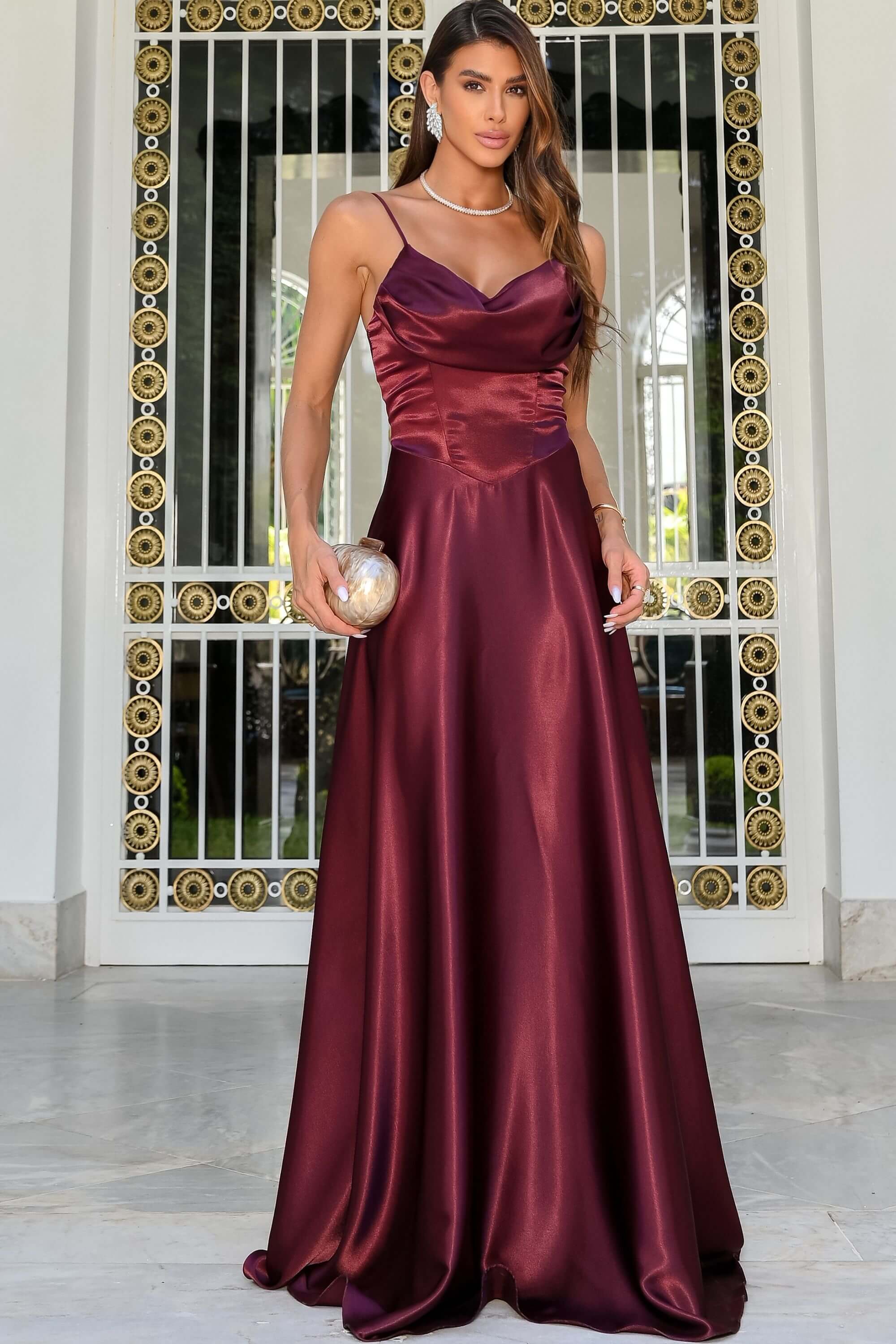 Casamento Vestido Vestido Cetim Marsala VESTIDO DE FESTA LONGO ALÇA CETIM  ISABELLE MARSALA