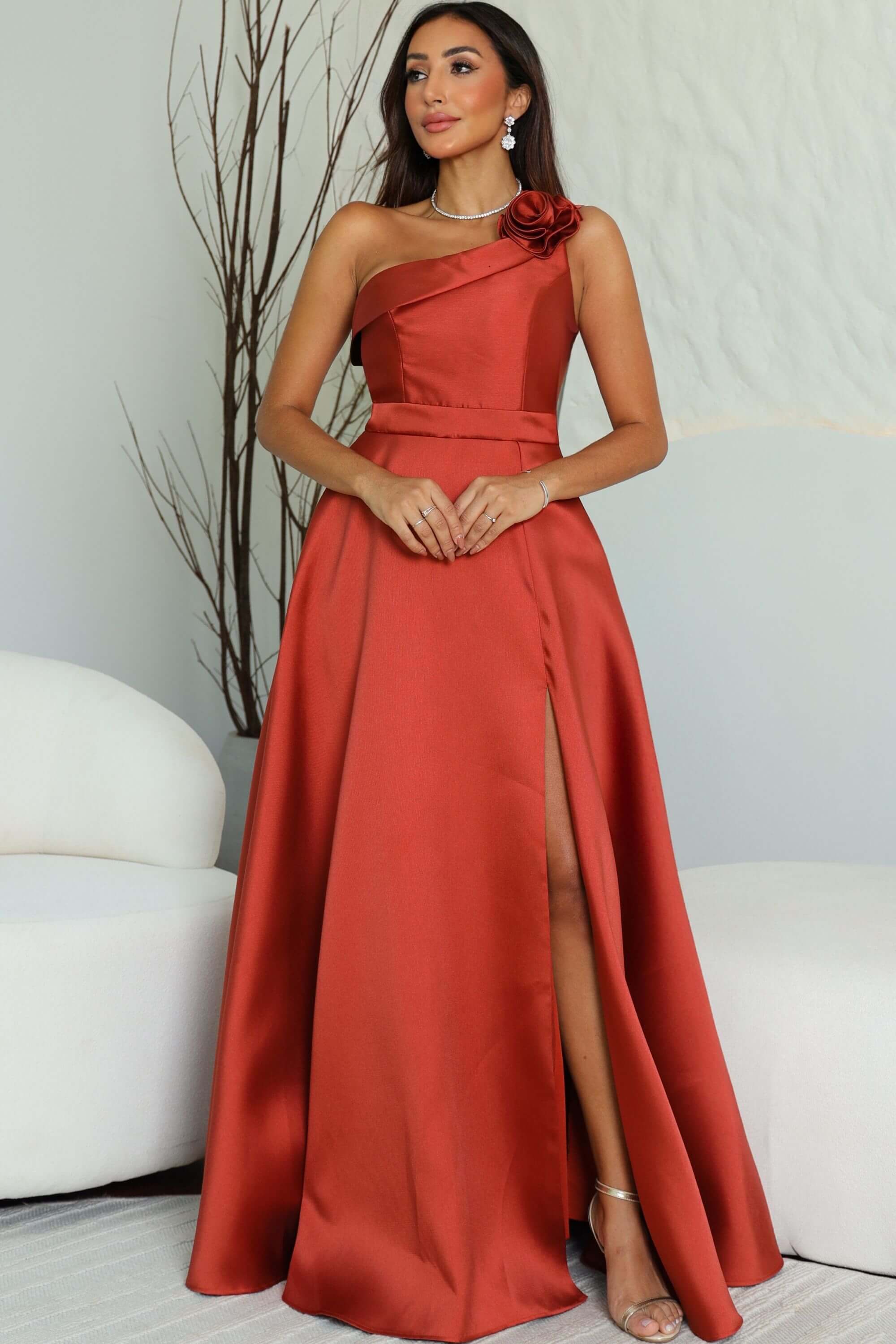 VESTIDO DE FESTA LONGO VERSALHES ZEBELINE TERRACOTA - Main Image